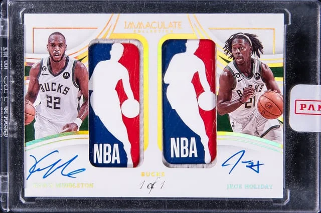 2022-23 Panini Immaculate Collection Khris Middleton/Jrue Holiday Dual Logoman Autograph #DLA-KJH card image