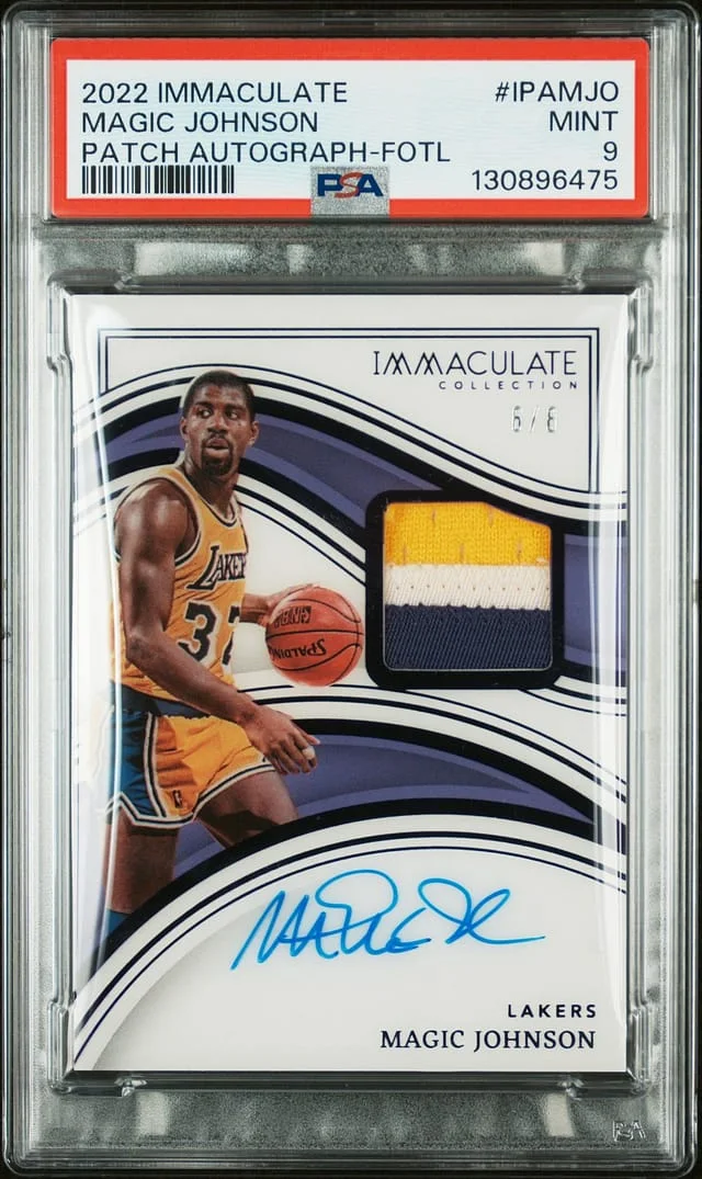 2022-23 Panini Immaculate Collection Magic Johnson Patch Autographs First Off The Line (FOTL) #IPA-MJO card image