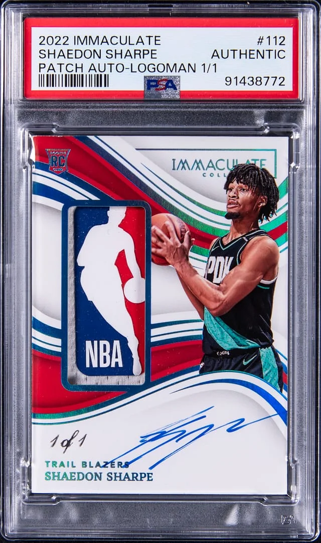 2022-23 Panini Immaculate Collection Shaedon Sharpe Patch Autograph (RPA) Logoman #112 card image
