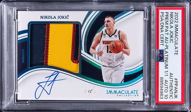 2022-23 Panini Immaculate Nikola Jokic Premium Patch Autograph Platinum #PPA-NJK card image