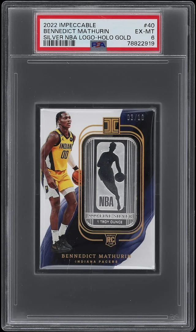 2022-23 Panini Impeccable Bennedict Mathurin Silver NBA Logo Holo Gold #40 card image