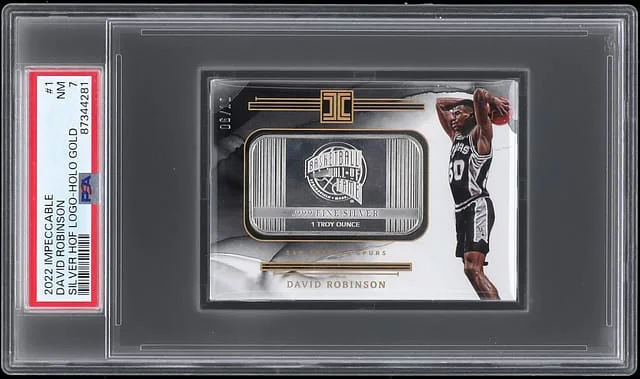2022-23 Panini Impeccable David Robinson Silver Hall of Fame Logo Holo Gold #1 card image