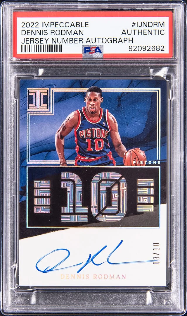 2022-23 Panini Impeccable Dennis Rodman Jersey Number Autograph #IJN-DRM card image
