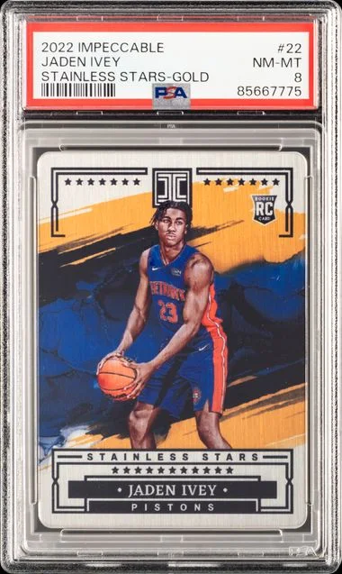2022-23 Panini Impeccable Jaden Ivey Stainless Stars Gold #22 card image