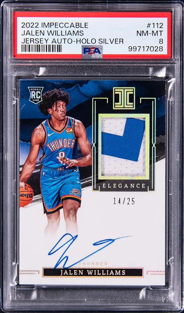 2022-23 Panini Impeccable Jalen Williams Elegance Jersey Autographs Holo Silver #112 card image