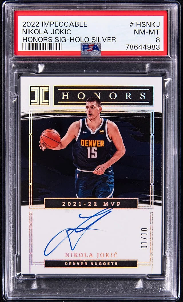 2022-23 Panini Impeccable Nikola Jokic Honors Signature Holo Silver #IHS-NKJ card image