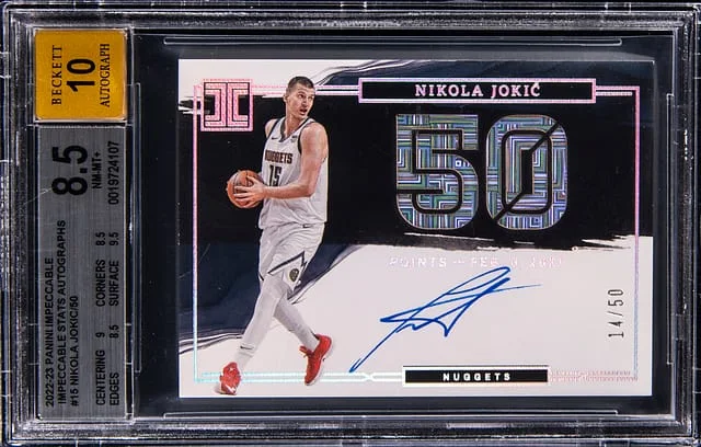 2022-23 Panini Impeccable Nikola Jokic Stats Autographs #ISA-NKJ card image