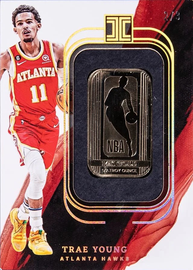 2022-23 Panini Impeccable Trae Young Gold Logoman #9 card image