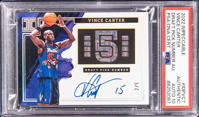 2022-23 Panini Impeccable Vince Carter Draft Pick Number Autograph #IDP-VCT card image