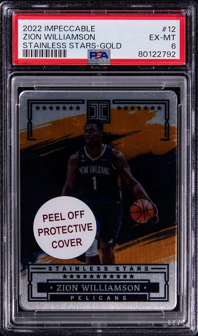 2022-23 Panini Impeccable Zion Williamson Stainless Stars Gold #12 card image