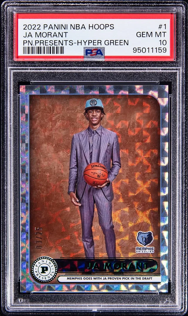 2022-23 Panini Ja Morant NBA Hoops Panini Presents Hyper Green #1 card image