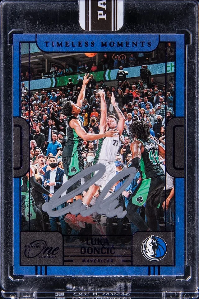 2022-23 Panini Luka Doncic One & One Timeless Moments Purple Black Box #TMA-LUD card image