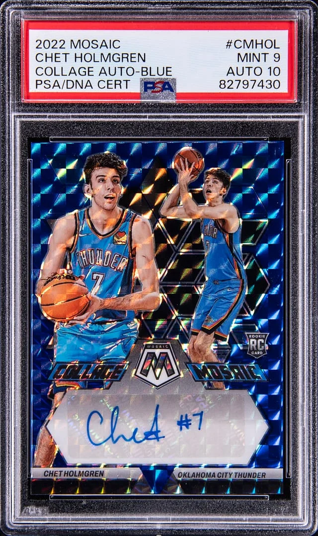 2022-23 Panini Mosaic Chet Holmgren Collage Autograph Blue #CM-HOL card image