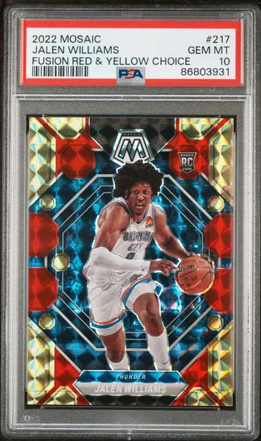 2022-23 Panini Mosaic Jalen Williams Fusion Red & Yellow Choice #217 card image