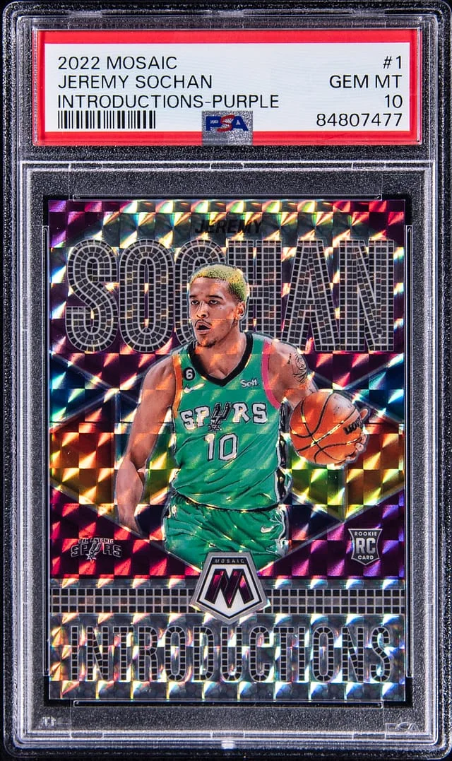 2022-23 Panini Mosaic Jeremy Sochan Introductions Purple #1 card image