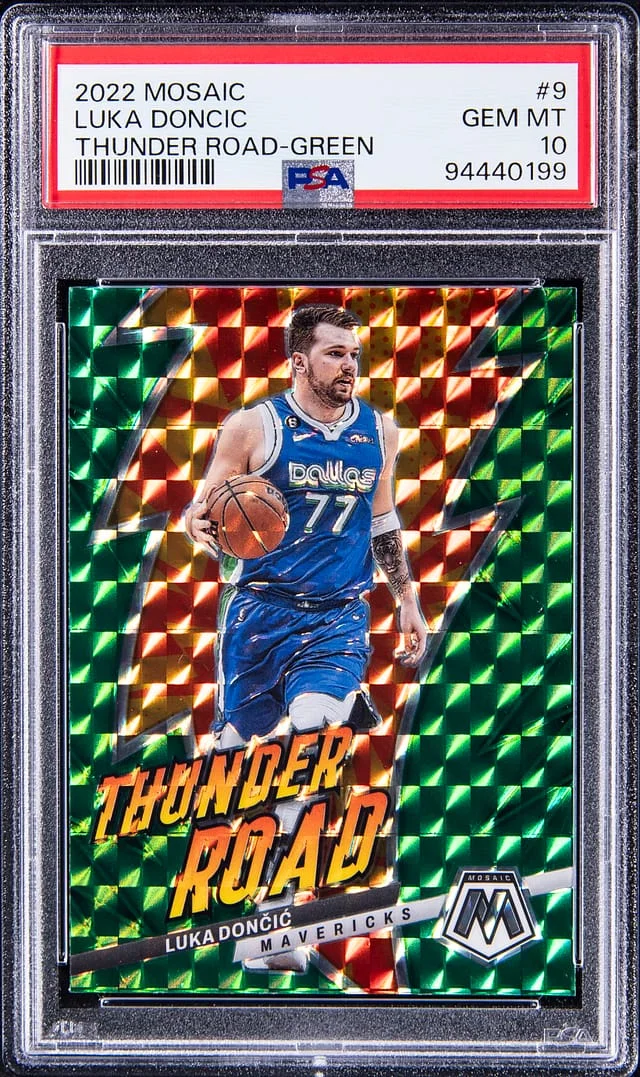 2022-23 Panini Mosaic Luka Doncic Thunder Road Green #9 card image