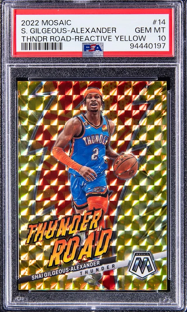 2022-23 Panini Mosaic Shai Gilgeous-Alexander Thunder Road Reactive Yellow #14 card image