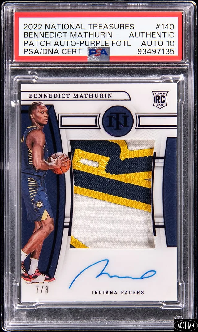 2022-23 Panini National Treasures Bennedict Mathurin Patch Autograph Purple FOTL #140 card image