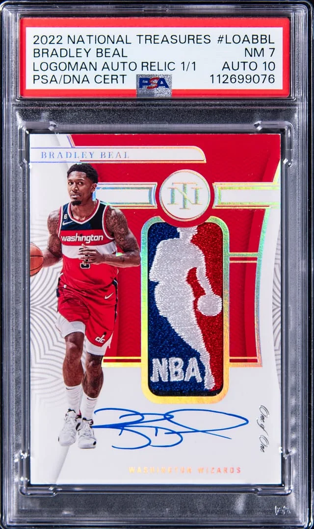 2022-23 Panini National Treasures Bradley Beal Logoman Autograph Relic #LOA-BBL card image