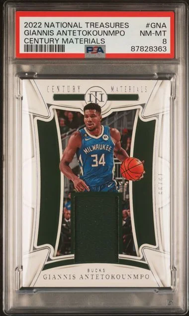 2022-23 Panini National Treasures Giannis Antetokounmpo Game-Used Century Materials #GNA card image
