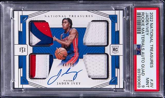 2022-23 Panini National Treasures Jaden Ivey Materials Autograph Quad #RMQ-JIV card image