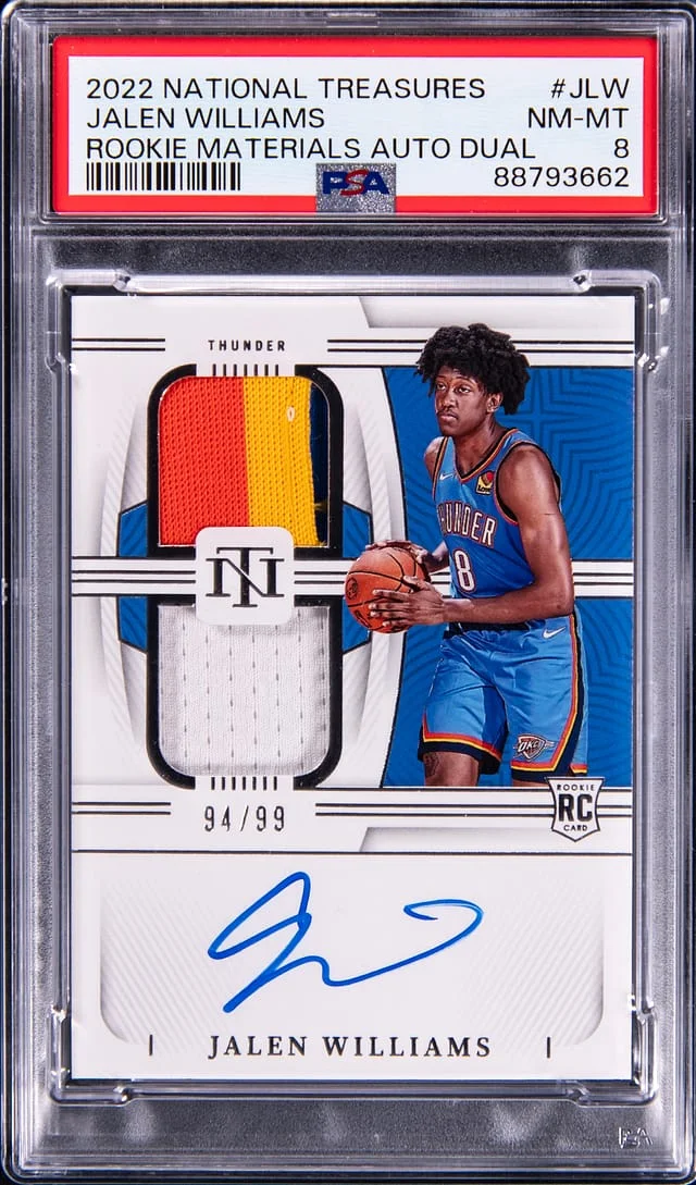 2022-23 Panini National Treasures Jalen Williams Materials Autograph Dual #JWL card image