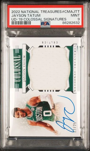 2022-23 Panini National Treasures Jayson Tatum Update 2019 Colossal Signatures #CMA-JTT card image