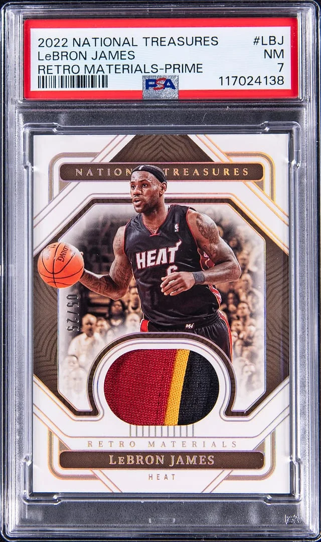 2022-23 Panini National Treasures LeBron James Retro Materials Prime #RM-LBJ card image