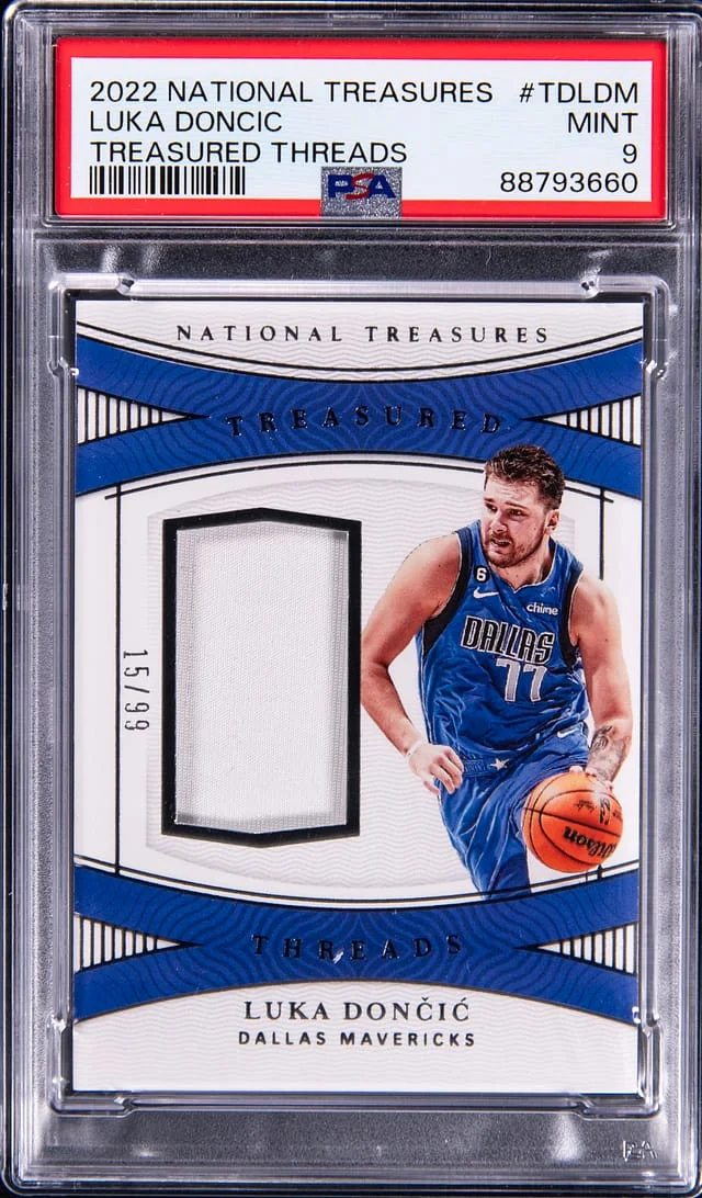 2022-23 Panini National Treasures Luka Doncic Treasured Threads #TDLDM card image