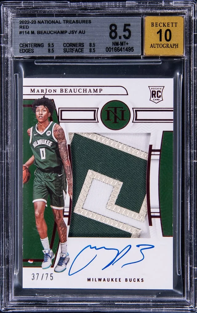 2022-23 Panini National Treasures MarJon Beauchamp Patch Autograph (RPA) Red #114 card image