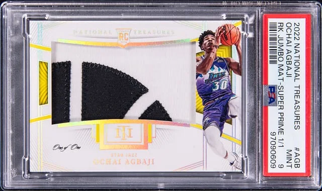 2022-23 Panini National Treasures Ochai Agbaji Jumbo Materials Super Prime #RJM-AGB card image