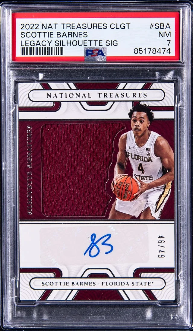 2022-23 Panini National Treasures Scottie Barnes Collegiate Legacy Silhouette Signatures #LSS-SBA card image