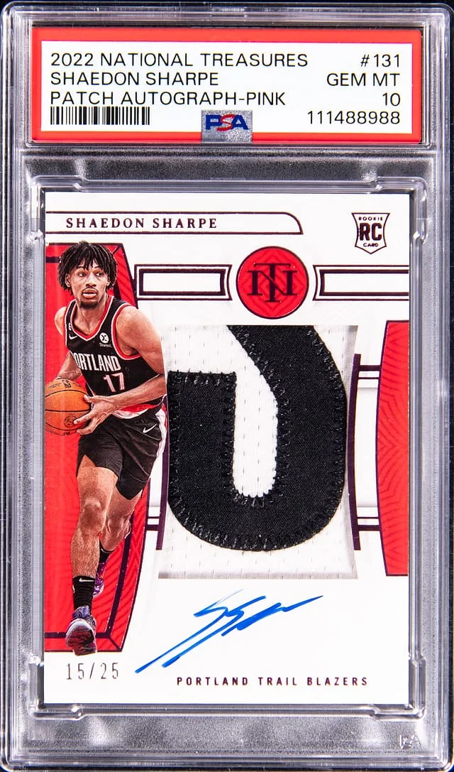 2022-23 Panini National Treasures Shaedon Sharpe Patch Autograph Pink #131 card image