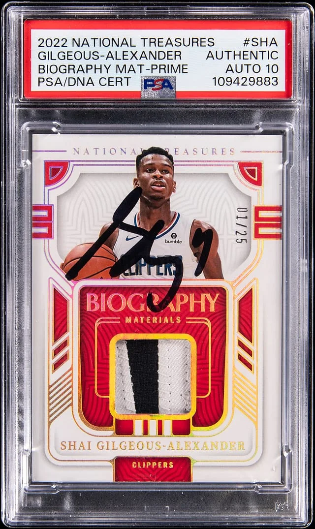 2022-23 Panini National Treasures Shai Gilgeous-Alexander Biography Materials Prime #BGM-SHA card image