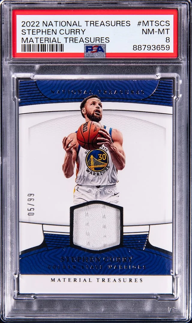 2022-23 Panini National Treasures Stephen Curry Material Treasures #MTSCS card image