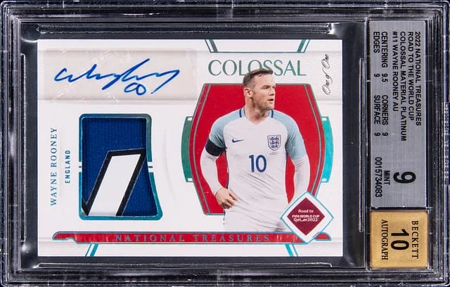2022-23 Panini National Treasures Wayne Rooney Road To The World Cup Colossal Material Platinum #CS-WR card image