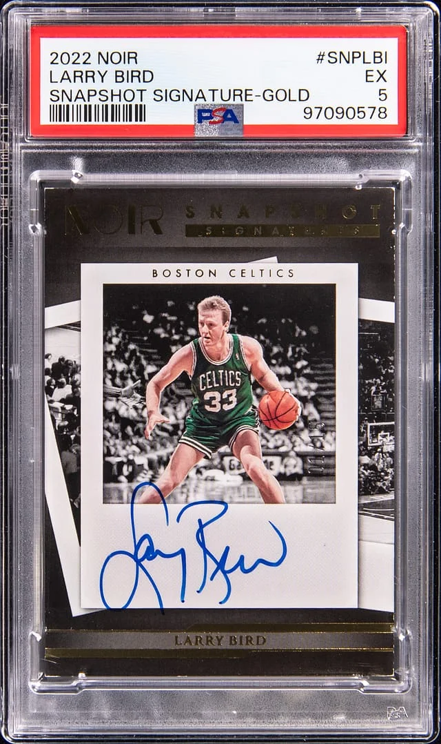 2022-23 Panini Noir Larry Bird Snapshot Signatures Gold #SNP-LBI card image