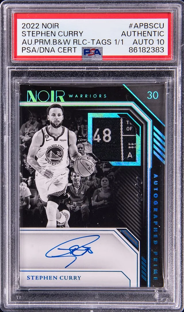 2022-23 Panini Noir Stephen Curry Autographed Prime Black & White Relic Tags #APB-SCU card image