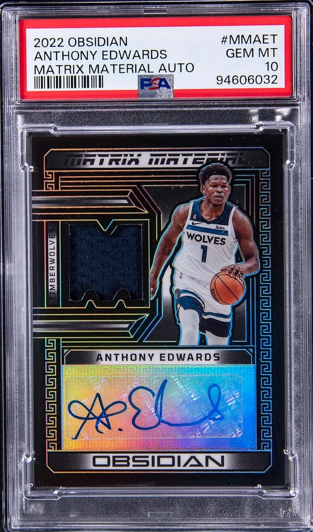 2022-23 Panini Obsidian Anthony Edwards Matrix Material Autograph #MM-AET card image
