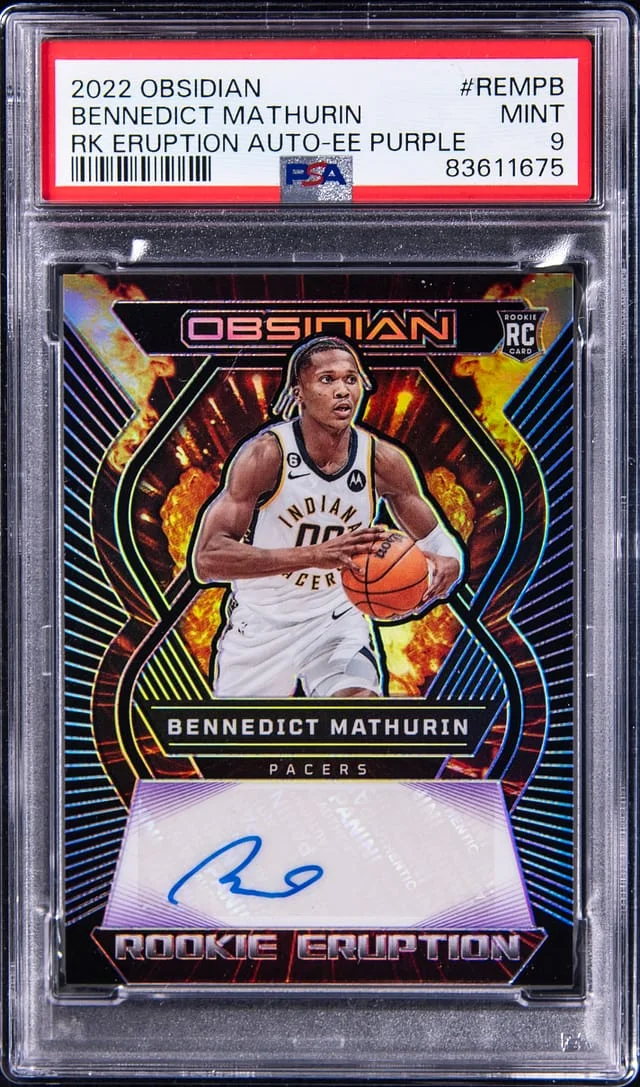 2022-23 Panini Obsidian Bennedict Mathurin Eruption Autograph Electric Etch Purple #RE-MPB card image