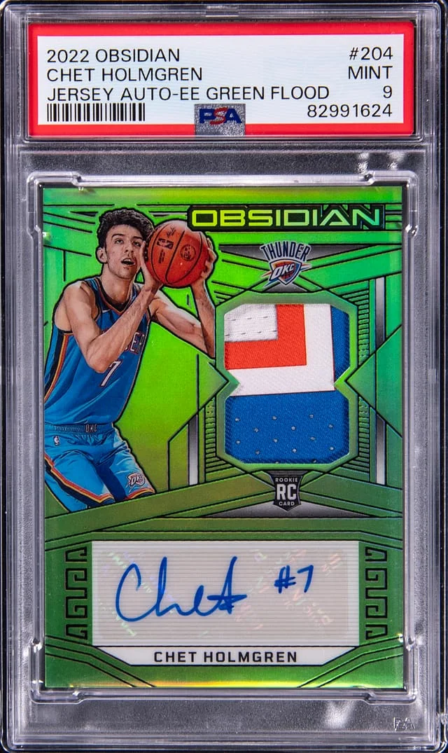 2022-23 Panini Obsidian Chet Holmgren Jersey Autograph Electric Etch Green Flood #204 card image