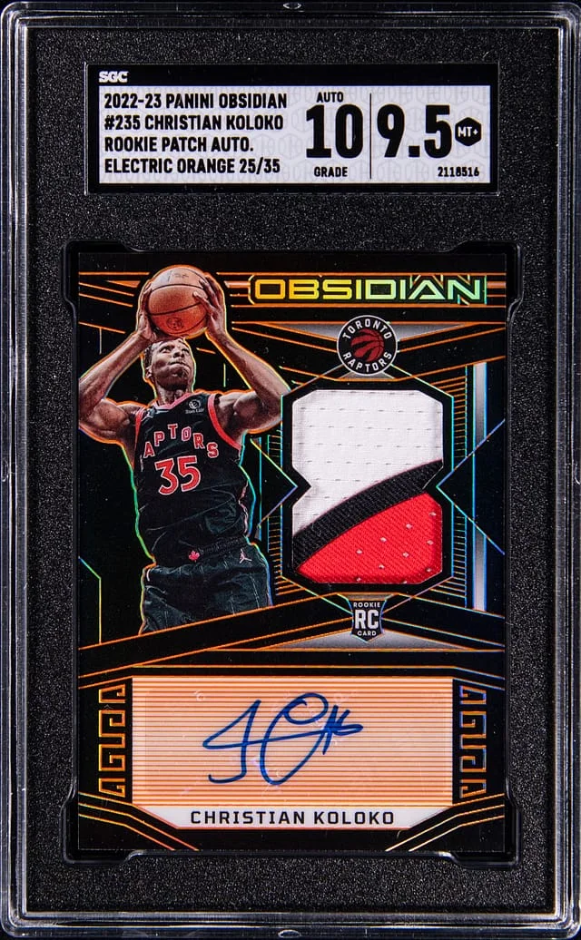 2022-23 Panini Obsidian Christian Koloko Jersey Autograph Electric Etch Blue Flood FOTL #235 card image