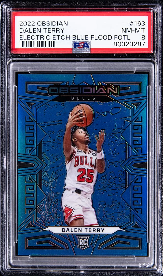 2022-23 Panini Obsidian Dalen Terry Electric Etch Blue Flood FOTL #163 card image