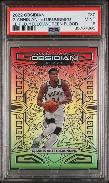 2022-23 Panini Obsidian Giannis Antetokounmpo Electric Etch Red/Yellow/Green Flood #30 card image