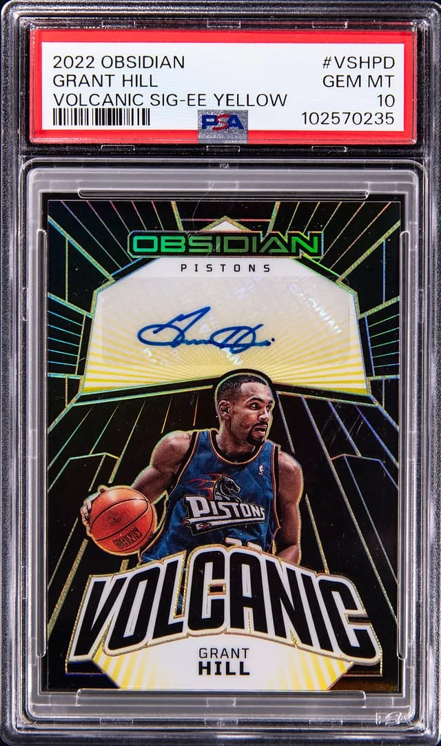 2022-23 Panini Obsidian Grant Hill Volcanic Signatures Electric Etch Yellow #VS-HPD card image