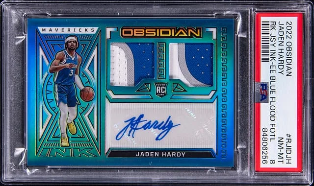 2022-23 Panini Obsidian Jaden Hardy Jersey Ink Electric Etch Blue Flood FOTL #RJIDJH card image