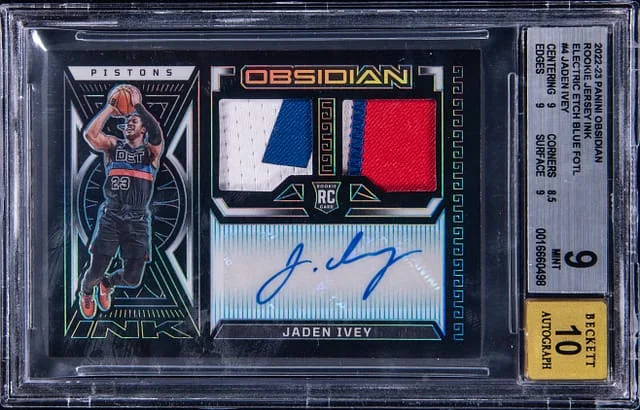 2022-23 Panini Obsidian Jaden Ivey Jersey Ink Electric Etch Blue FOTL #4 card image