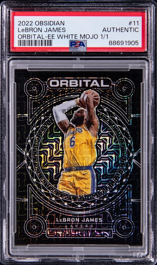 2022-23 Panini Obsidian LeBron James Orbital Electric Etch White Mojo #11 card image