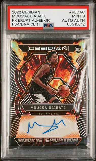 2022-23 Panini Obsidian Moussa Diabate Eruption Autographs Electric Etch Orange #REDAC card image