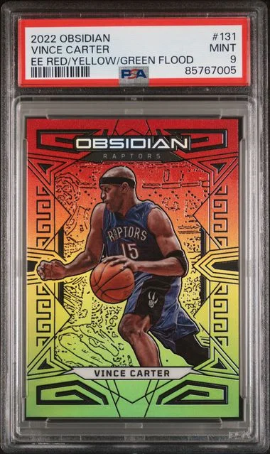 2022-23 Panini Obsidian Vince Carter Electric Etch Red/Yellow/Green Flood #131 card image